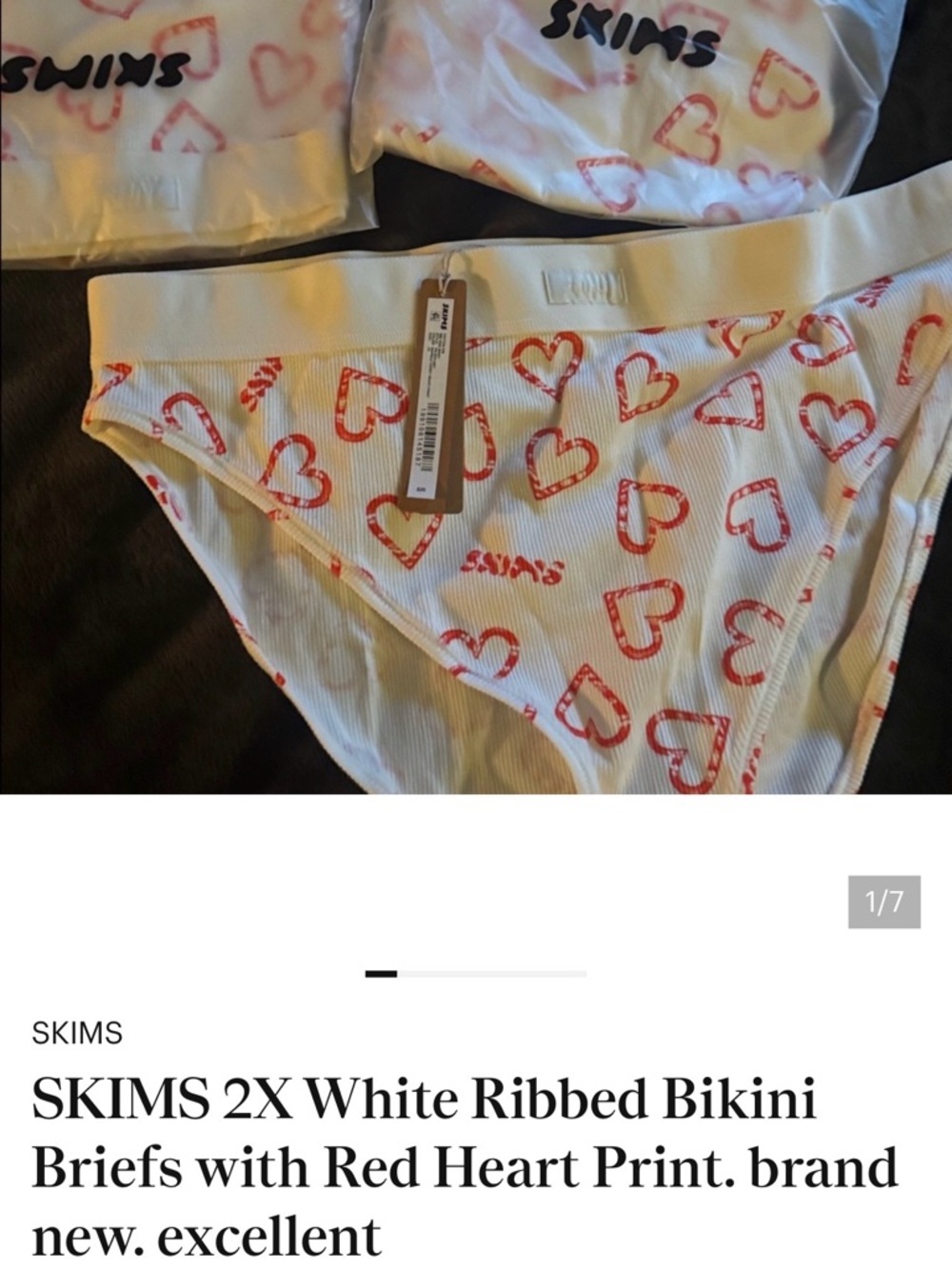 SKIMS White Ribbed Bikini Briefs with Red Heart Motif (3)